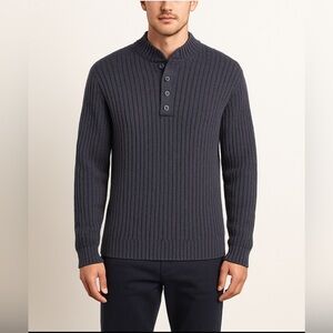 Eddie Bauer Navy Ribbed Henley Sweater Men’s Size L